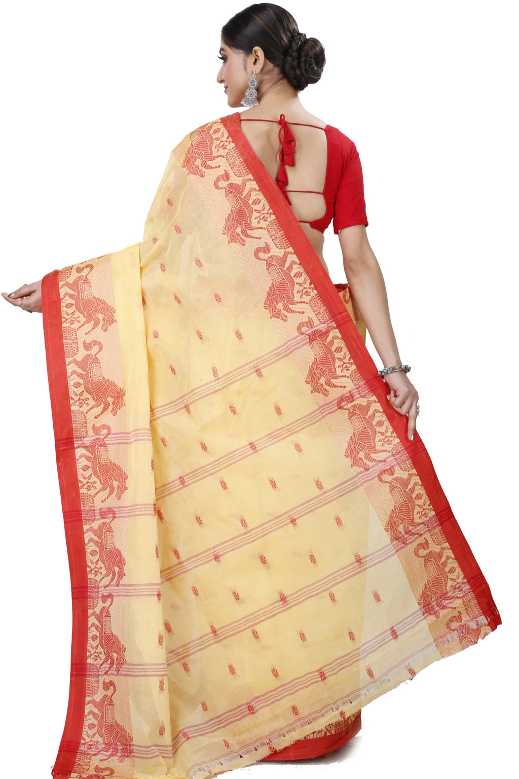 Light Yellow Pure Cotton Indrani Tant Saree (1017)